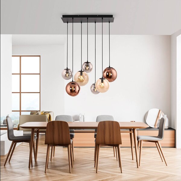 JUST LIGHT. GmbH Závěsné světlo Shiny, 7 žárovek, dlouhé, vícebarevné, sklo, E14, stmívatelný, Vícebarevná, Obývací pokoj / jídelna, Sklo, Skupinová svítidla