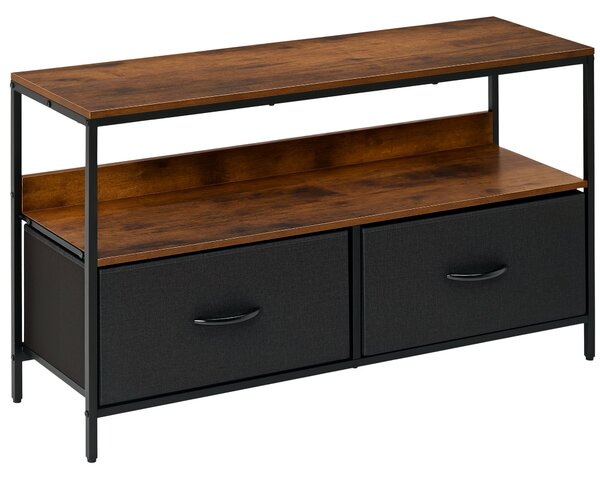 HOMCOM TV Stojan pro TV do 47" s industriálním stylem, s policí a 2 skládacími textilními šuplíky pro obývací pokoj nebo ložnici 98x29x56 cm v rustiká