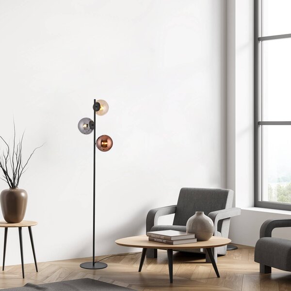 JUST LIGHT. GmbH Stojací lampa Shiny, 3 žárovky, černá/vícebarevná, sklo, E14, Vícebarevná, Obývací pokoj / jídelna, Sklo