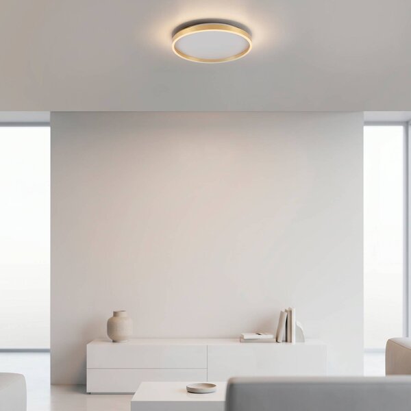 JUST LIGHT. GmbH LED stropní svítidlo Madlen, zlaté, Ø 40 cm, hliník, 3000 K, stmívatelné, stmívatelný, Mosaz / zlato, Obývací pokoj / jídelna, kov, Moderní