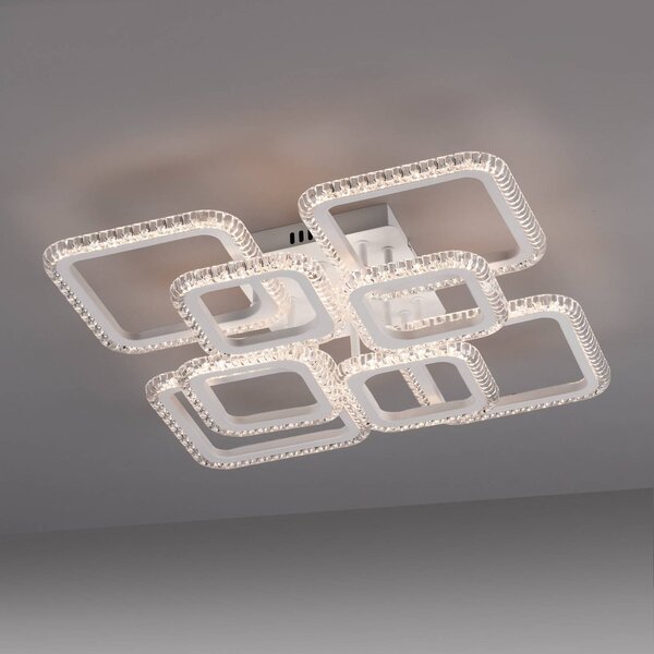 JUST LIGHT. GmbH LED stropní svítidlo Crystallo, hranaté, bílé, železo, 3 000 K, Bílá / opál, Obývací pokoj / jídelna, kov, Moderní