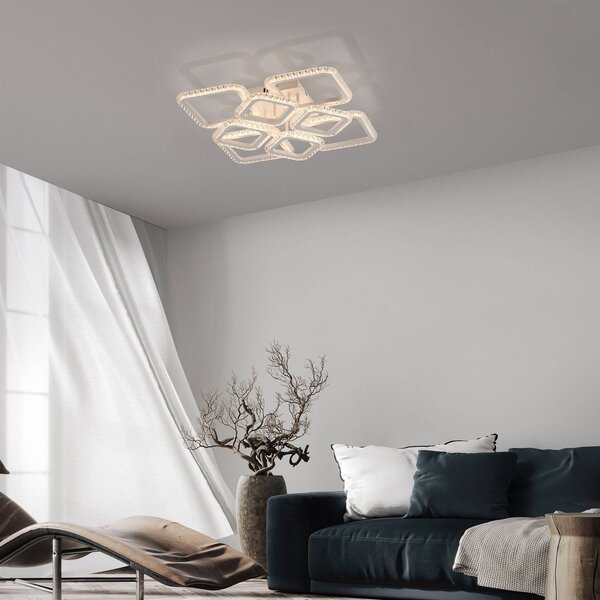 JUST LIGHT. GmbH LED stropní svítidlo Crystallo, hranaté, bílé, železo, 3 000 K, Bílá / opál, Obývací pokoj / jídelna, kov, Moderní