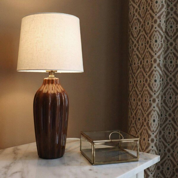 PR Home Stolní lampa Lyon, hnědá/béžová, výška 39 cm, keramika/plátno, Hnědá / rez, Chodba, Keramika, Skandinávský, stojací lampa