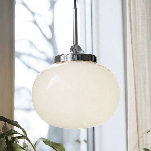 PR Home Závěsné světlo Elsy, bílé/chromové, Ø 18 cm, sklo, zástrčka, Bílá / opál, Obývací pokoj / jídelna, kov, Skandinávský, Koule