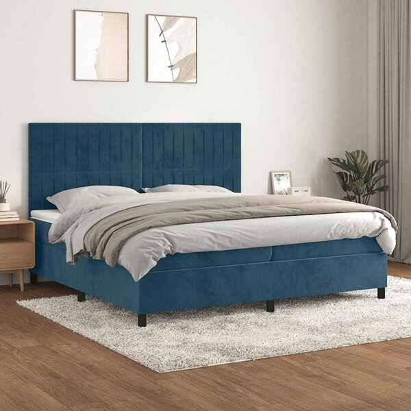 Box spring postel s matrací tmavě modrá 200x200 cm samet 3143167