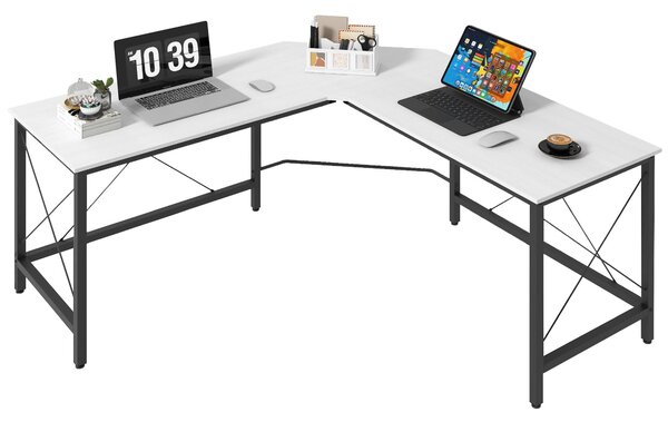 HOMCOM L-šikovný stůl Moderní roh s ocelovým rámem, nosnost 70 kg, pro kancelář, domov, studium 150x150x76 cm Bílý | Aosom
