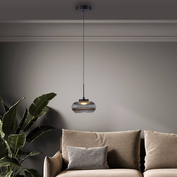 JUST LIGHT. GmbH LED závěsné světlo Noctis, kouřově šedé, sklo, stmívatelné, 3 000 K, stmívatelný, Hliník / šedá / zinek, Obývací pokoj / jídelna, Sklo, Moderní