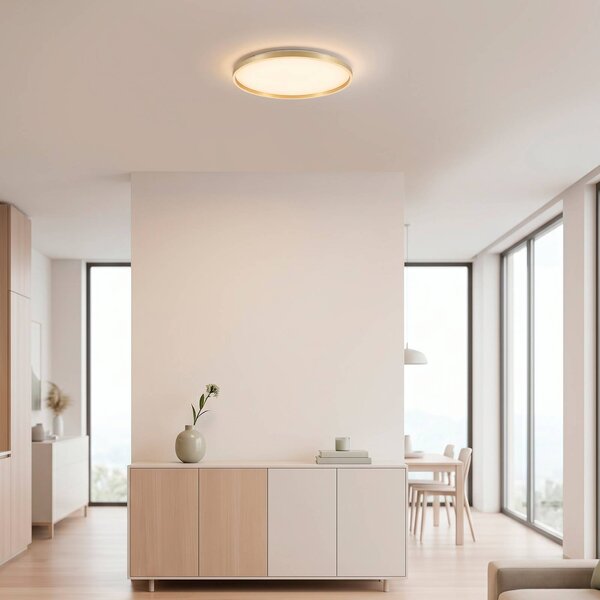 JUST LIGHT. GmbH LED stropní svítidlo Madlen, zlatá barva, Ø 60 cm, hliník, 3000 K, stmívatelné, stmívatelný, Mosaz / zlato, Obývací pokoj / jídelna, kov, Moderní