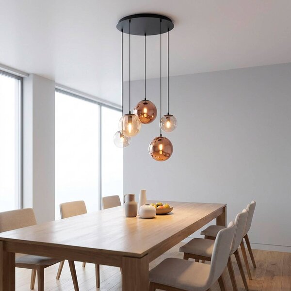 JUST LIGHT. GmbH Závěsné světlo Shiny, 5 žárovek, kulaté, vícebarevné, sklo, E14, stmívatelný, Vícebarevná, Obývací pokoj / jídelna, Sklo, Skupinová svítidla