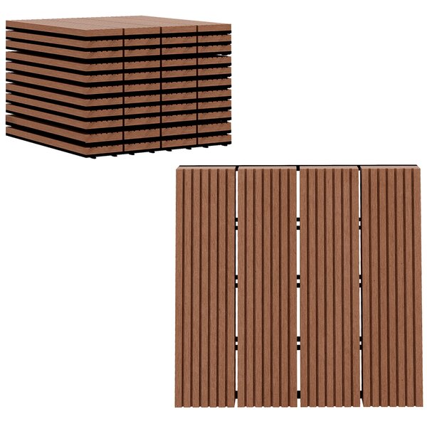 Outsunny Sada 11 kusů venkovních dlaždic 30x30 cm 1 m² Zahradní exteriérové podlahy Nelučící a voděodolné Snadná instalace pro zahradní terasu a balko