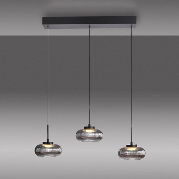 JUST LIGHT. GmbH LED závěsné světlo Noctis, 3 žárovky, kouřově šedá, sklo, stmívatelné, 000 K, stmívatelný, Hliník / šedá / zinek, Obývací pokoj / jídelna, Sklo, Moderní