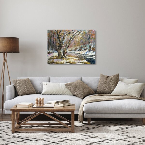 Skleněný obraz malované zimní krajiny (70x50 cm)