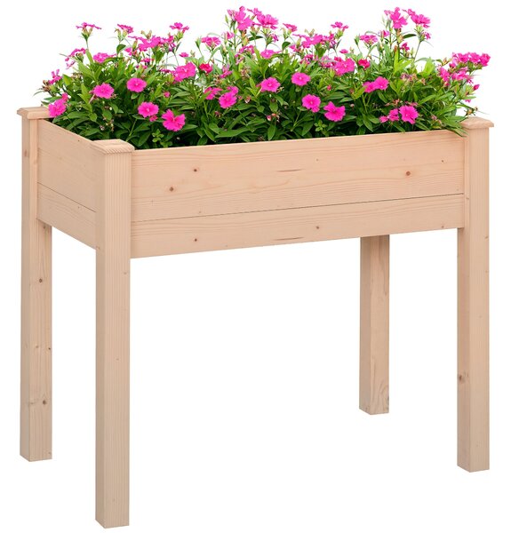 Outsunny Vyvýšená Městská Zahrada Přírodní Dřevo 86x46x76 cm Vyvýšený Stůl na Výsadbu s Netkanou Textilií a 4 Odpady pro Výsadbu Květin na Zahradní Te