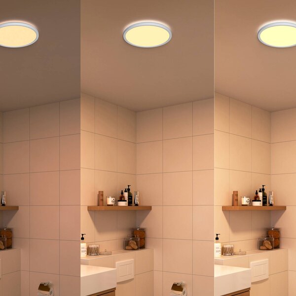 Philips LED SuperSlim, sada 2 ks, bílá, IP44, Ø 25 cm, 700 K, stmívatelný, Bílá / opál, Pracovna / kancelář, Plast, Moderní