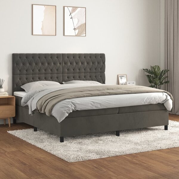 Box spring postel s matrací tmavě šedá 200x200 cm samet 3143224