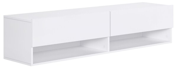 HOMCOM Nástěnný stojan na TV s TV skříňkou pro obývací pokoj se 2 přihrádkami a 2 skříňkami s výklopnými dvířky pro TV do 60 palců 140x32x31 cm Bílá |