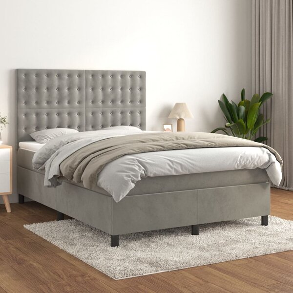 Box spring postel s matrací světle šedá 140x190 cm samet 3143259