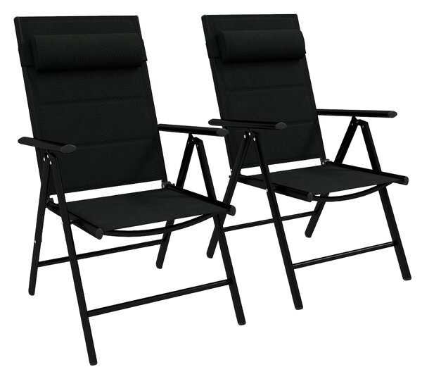 Sada 2 skládacích campingových židlí Outsunny s hliníkovým rámem, nosnost 130 kg, pro terasu a pláž 54x67x108 cm Černá | Aosom