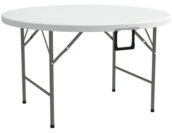 Skládací kulatý stůl Outsunny s ocelovou konstrukcí a HDPE deskou, nosnost 80 kg, pro vnitřní a venkovní použití Ø122x73 cm Bílá | Aosom