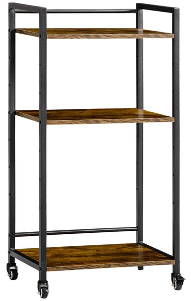 HOMCOM 3-tierový nastavitelný regálový vozík s kolečky pro kancelář, kuchyň, ložnici 50x35x100 cm Rustikální hnědá | Aosom