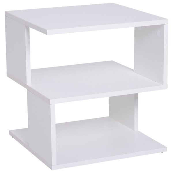 HOMCOM Konferenční stolek s nočním stolkem a 2-patrovou policí pro obývací pokoj, ložnici, knihovnu 40x40x43 cm Bílý | Aosom
