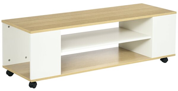 HOMCOM TV Stojan na Kolečkách - Nástěnný TV Stojan s 2 Úložnými Policemi pro Televize do 139 cm - 120x40x38,5 cm | Aosom