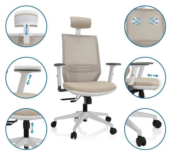 OTOČNÁ ŽIDLE, síťovina, plochá tkanina, bílá, béžová MID.YOU - Online Only kancelářské židle, Online Only
