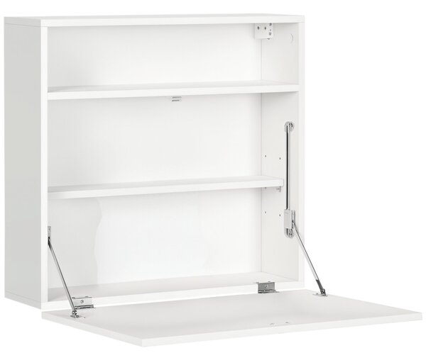 HOMCOM Moderní nástěnný skládací stůl s úložnými policemi, nosnost 40 kg, pro ložnici, obývací pokoj, kancelář 64x20x60 cm Bílý | Aosom