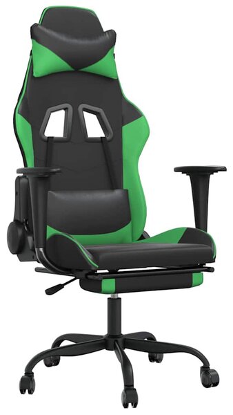 Herní židle s podnožkou černá a zelená umělá kůže 3143656