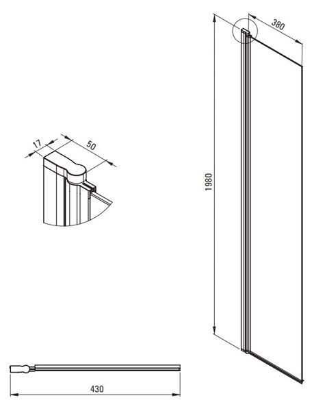 Deante Kerria Plus, otočná zástěna 40x200 cm, 6mm čiré sklo, chromový profil, DEA-KTSX072P