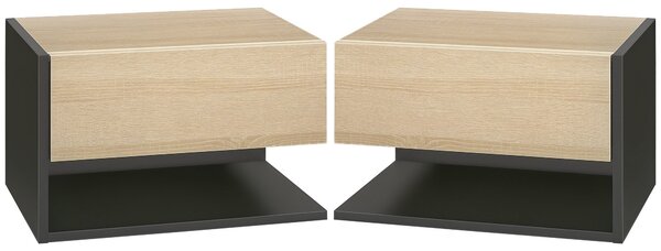HOMCOM Sada 2 floating nočních stolků se zásuvkou a otevřenou poličkou do ložnice 46x30x30 cm Dub a černá | Aosom