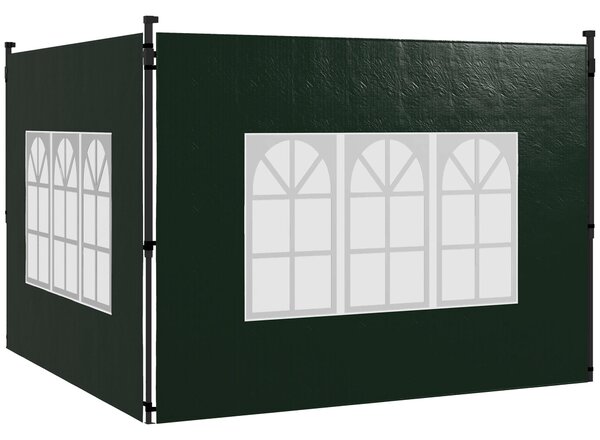 Outsunny Boční Zdi pro Altán 3x3 m a 3x6 m - Sada 2 Stěn s Okny 293x193 cm Tmavě Zelená | Aosom