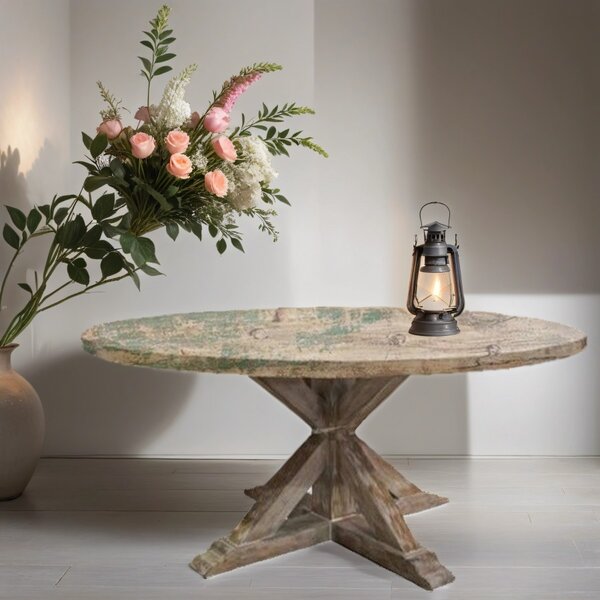 Stará Krása – Ruční výroba Dřevěný kulatý jídelní stůl Gast ve vintage stylu z masivu 77 x 100 cm