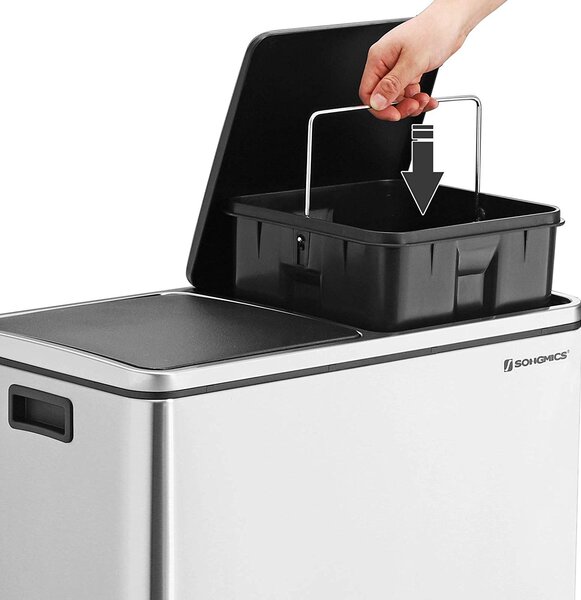 SONGMICS Odpadkový koš 2 x 24 L stříbrný