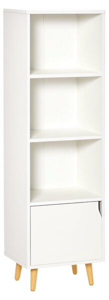 HOMCOM Knihařská skříň s 3 otevřenými policemi a zásuvkou, moderní knihovna pro úložné prostory na hračky, CD a rostliny 40x30x129,5 cm Bílá | Aosom