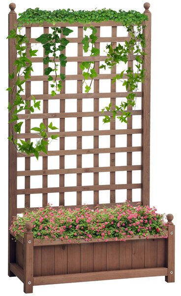 Outsunny Vysazovací Bedna s Trellis pro Květy, Vysazovací Box s Růžovým Obloukem a Podporou pro Popínavé Rostliny, Dřevo, Tmavě Hnědé 64 x 28 x 120 cm