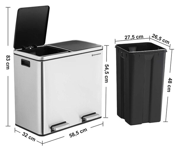 SONGMICS Odpadkový koš 2 x 24 L stříbrný