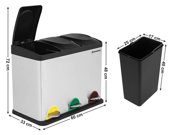 SONGMICS Odpadkový koš 3x15L stříbrný