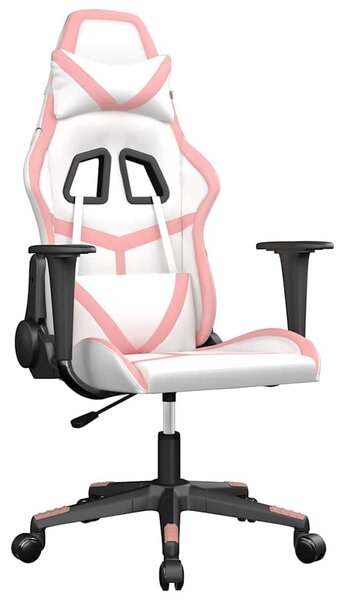 Herní židle bílá a růžová umělá kůže 3143673