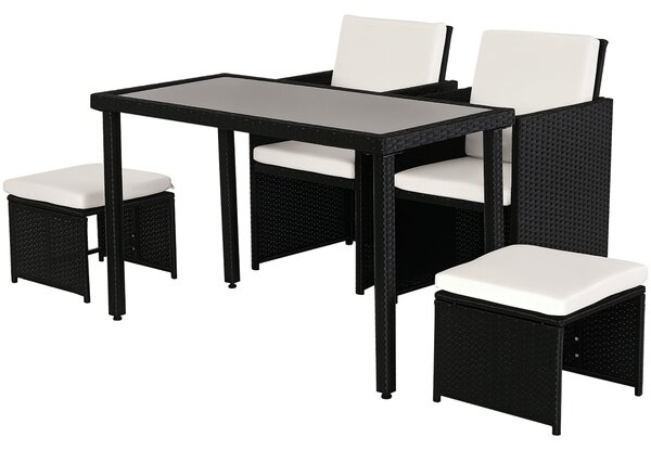 Outsunny Poly Rattan Jídelní Sada Zahradní Nábytek 11 ks s Polstry Černá | Aosom