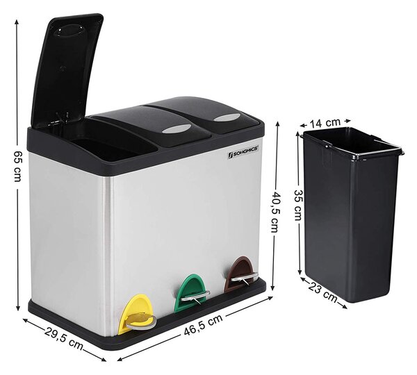 SONGMICS Odpadkový koš 3 x 8L stříbrný