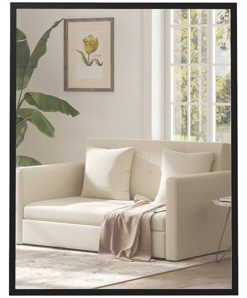 HOMCOM obdélné nástěnné zrcadlo 70 × 90 cm, černý rám z MDF — ideální do koupelny, obýváku i ložnice | Aosom