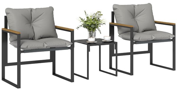 Outsunny 3dílný bistro set pro 2 — kovový rám, polstrovaná křesla a odkládací stolík, zahradní nábytek na balkon, terasu nebo trávník | Aosom