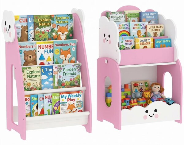 AIYAPLAY Kids Storage Unit for Ages 3–8, Modular Toy Organizer with 4-Shelf Magazine Rack, 3-Tier Bookcase & Nightstand, Pink | Aosom