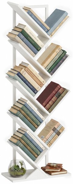 HOMCOM Tree-Shaped 9-Tier Slim Bookshelf, Corner/Storage Shelf for CDs, DVDs, Vinyl, Living Room, Bedroom, Office, White | Aosom