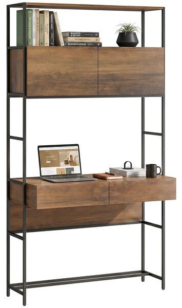HOMCOM Computer Desk with 2 Drawers, 39.4 in W x 17.7 in D x 72.8 in H — Storage Cabinets & Open Shelves, Modern Small-Space Home Office Desk, Brown W