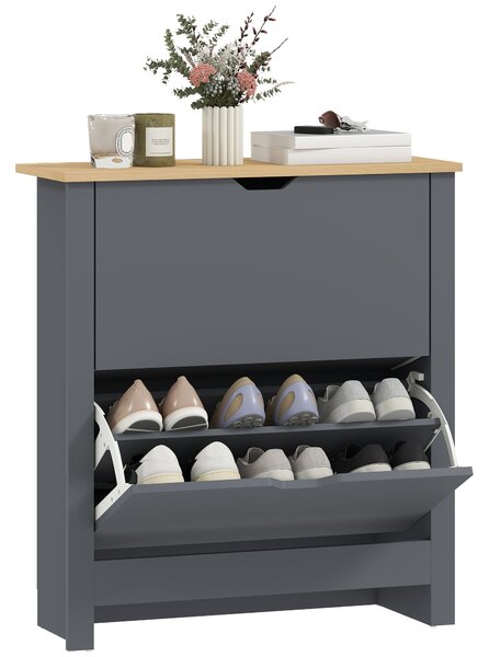 HOMCOM Shoe Cabinet with 2 Tilt-Out Compartments, Narrow Shoe Storage with Adjustable Divider, Holds up to 12 Pairs — 28.3 x 10.2 x 31.5 in (72 x 26 x