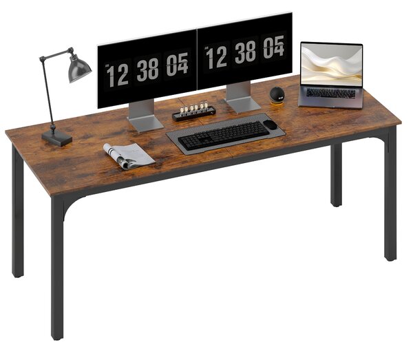 HOMCOM Computer Desk — Industrial-Style Steel Frame for Home Office/Bedroom, 200 x 60 x 75 cm (78.7 x 23.6 x 29.5 in), Rustic Brown | Aosom
