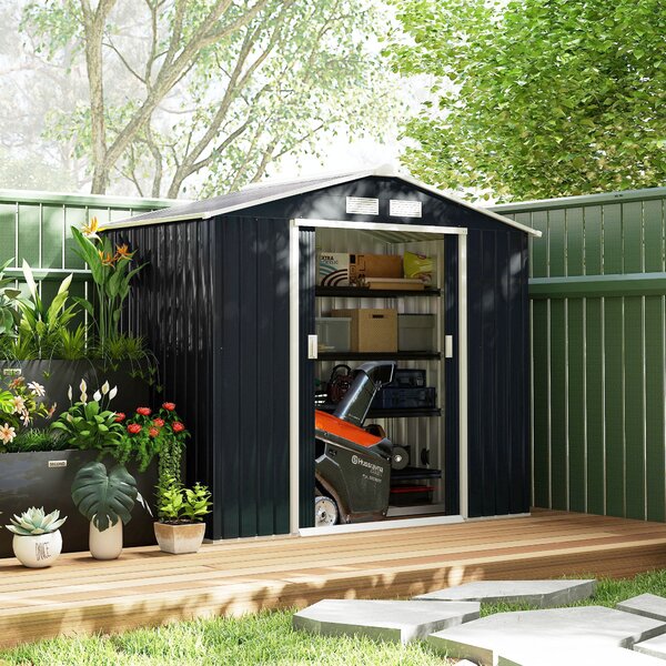 Zahradní domek Outsunny 2,42 m², zahradní domek s pultovou střechou, posuvné dveře, základna, 213 x 130 x 185 cm, zahradní kůlna z pozinkované oceli