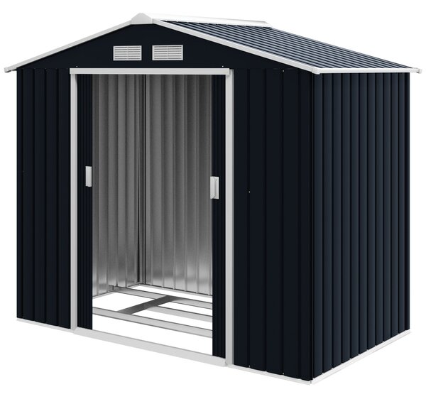 Zahradní domek Outsunny 2,42 m², zahradní domek s pultovou střechou, posuvné dveře, základna, 213 x 130 x 185 cm, zahradní kůlna z pozinkované oceli